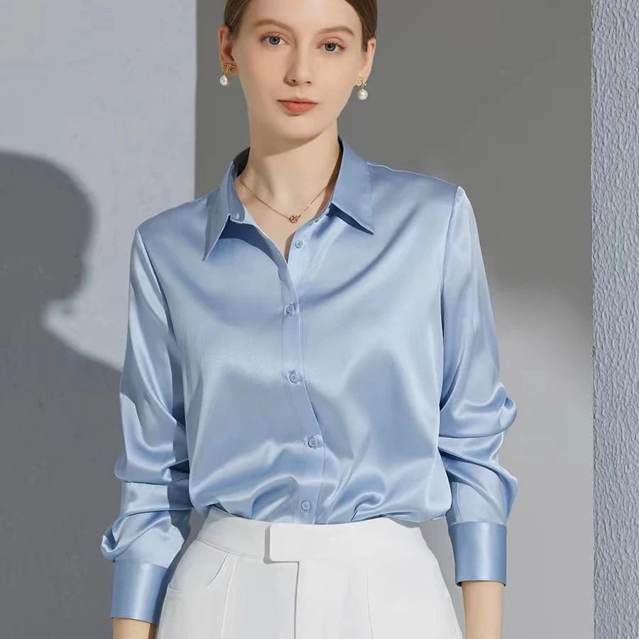 Top Ol Long Sleeve Button Elegant Shirts French Solid Blouses – Beauty 