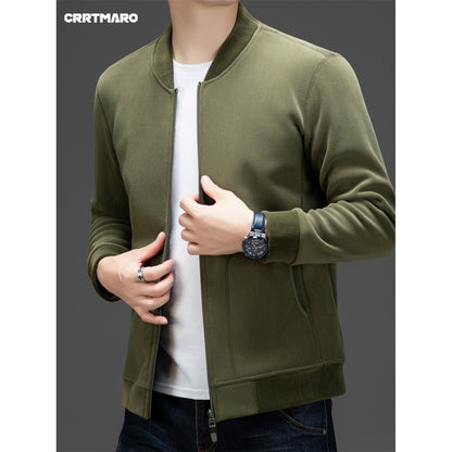 Men's Solid Jacket With Pockets, Casual Baseball Collar Zip Up Long Sleeve Outwear For Outdoor