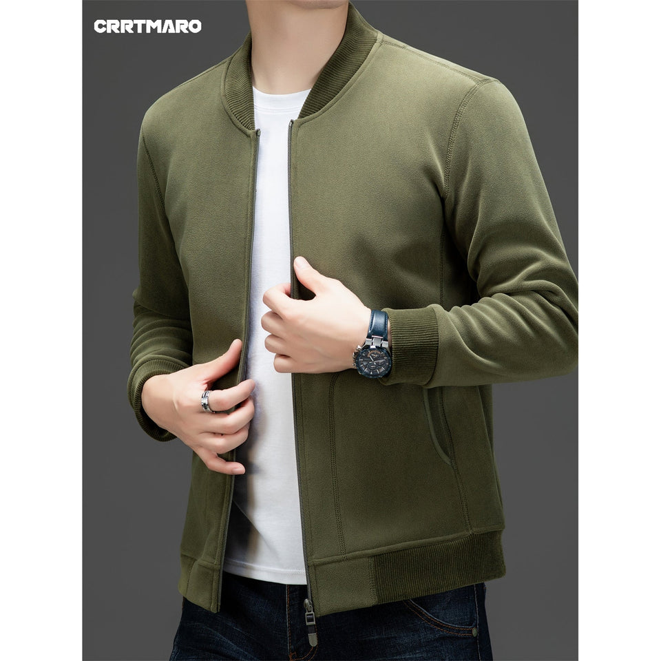 Men's Solid Jacket With Pockets, Casual Baseball Collar Zip Up Long Sleeve Outwear