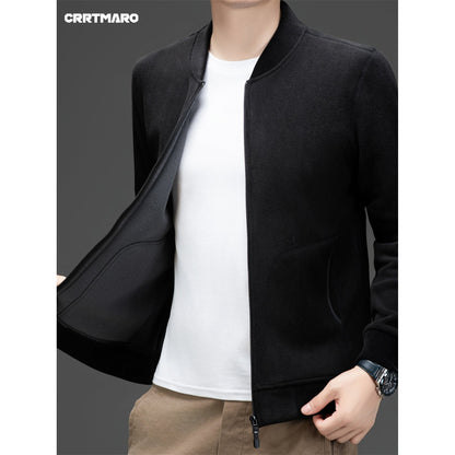 Men's Solid Jacket With Pockets, Casual Baseball Collar Zip Up Long Sleeve Outwear For Outdoor