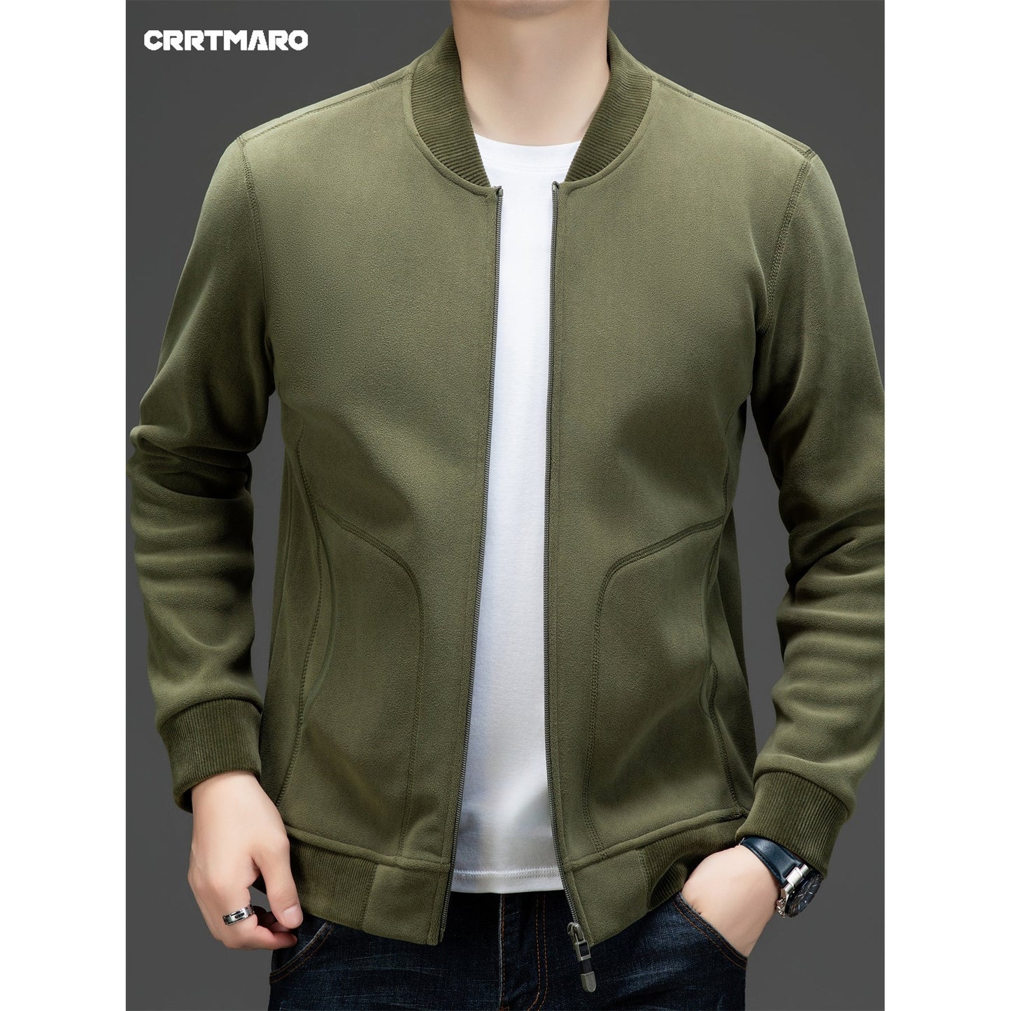 Men's Solid Jacket With Pockets, Casual Baseball Collar Zip Up Long Sleeve Outwear For Outdoor