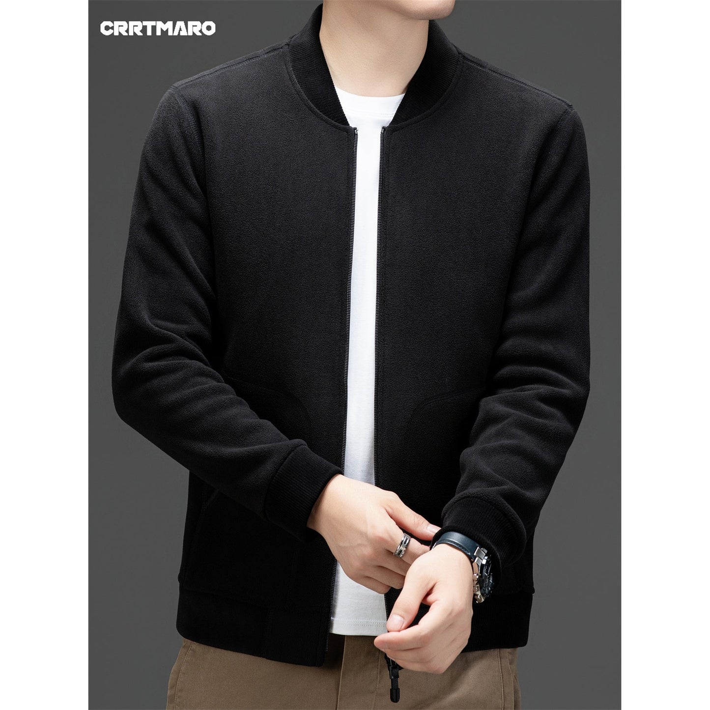 Men's Solid Jacket With Pockets, Casual Baseball Collar Zip Up Long Sleeve Outwear For Outdoor