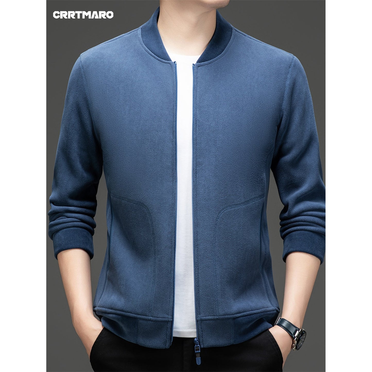 Men's Solid Jacket With Pockets, Casual Baseball Collar Zip Up Long Sleeve Outwear For Outdoor