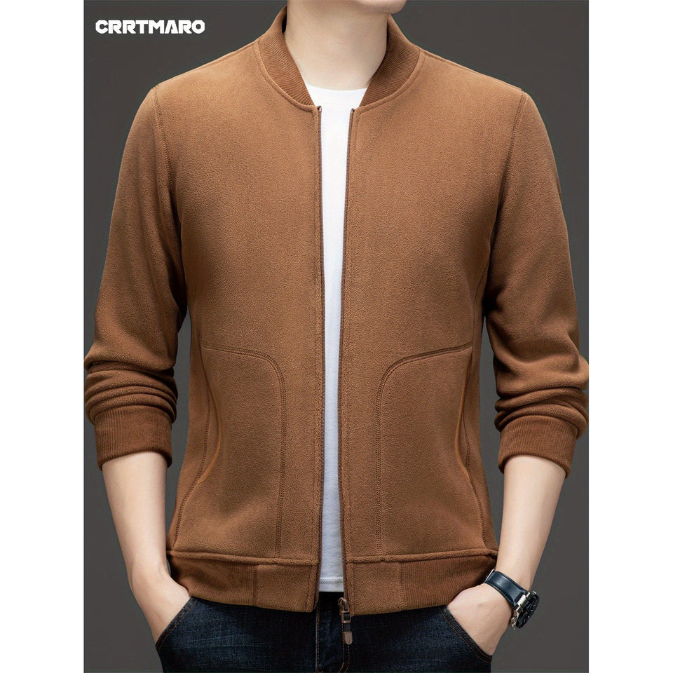 Men's Solid Jacket With Pockets, Casual Baseball Collar Zip Up Long Sleeve Outwear