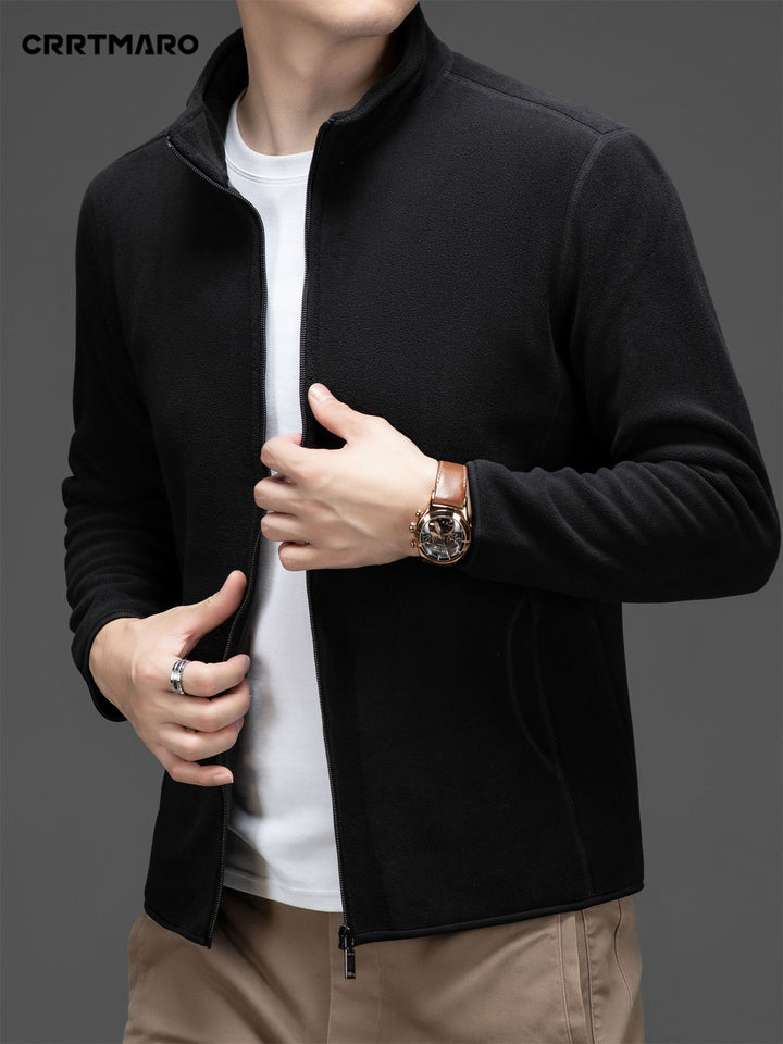 Men's Loose Solid Jacket With Pockets, Casual Stand Collar Zip Up Long Sleeve