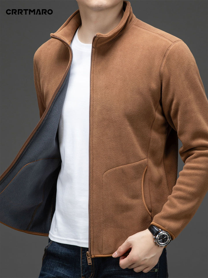 Men's Loose Solid Jacket With Pockets, Casual Stand Collar Zip Up Long Sleeve