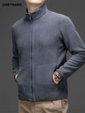 Men's Loose Solid Jacket With Pockets, Casual Stand Collar Zip Up Long Sleeve