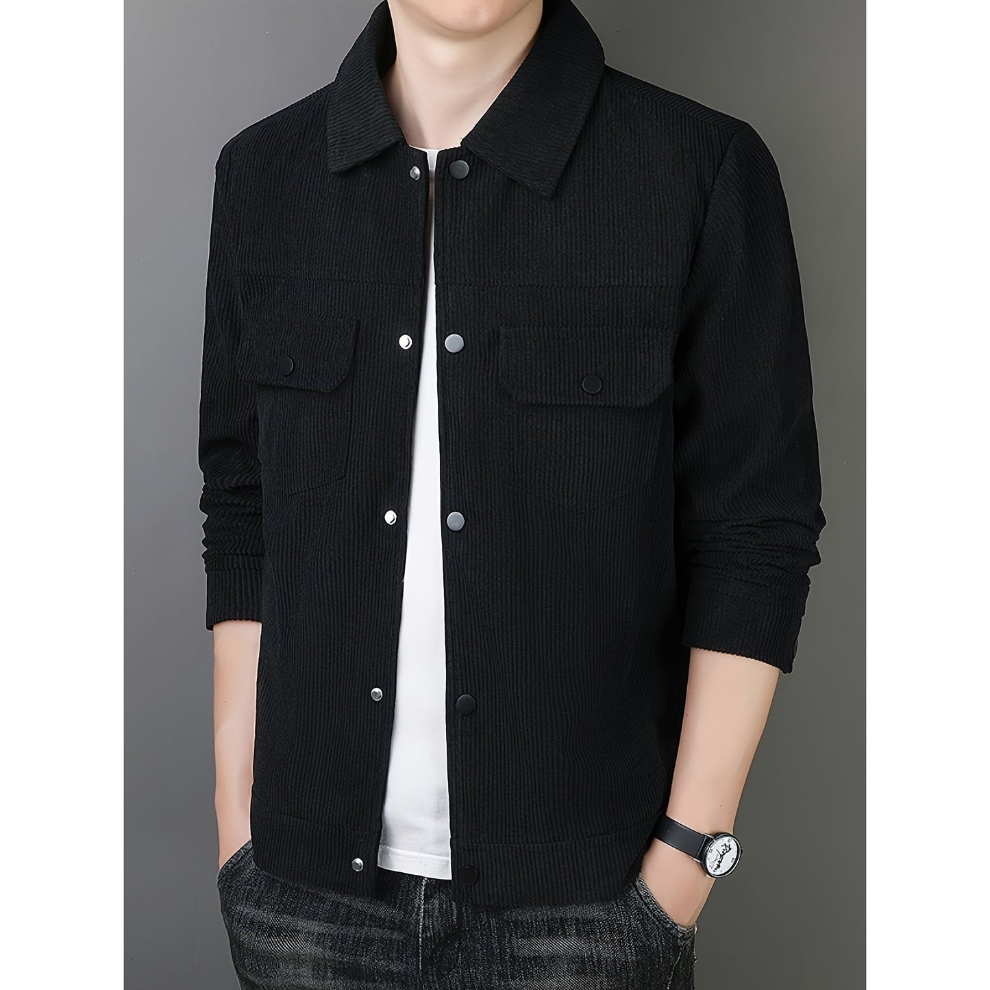 Men's Casual Chest Pocket Button Up Coat For Spring Fall