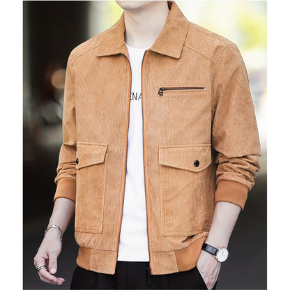 Men's Casual Flap Pocket Jacket, Chic Corduroy Lapel Jacket