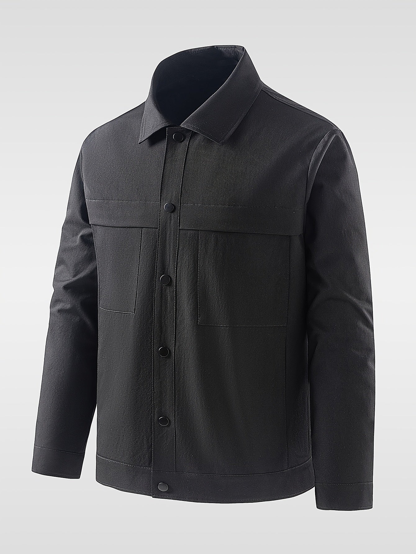 Men's Solid Jacket With Pockets, Casual Button Up Lapel Long Sleeve Jacket For Outdoor