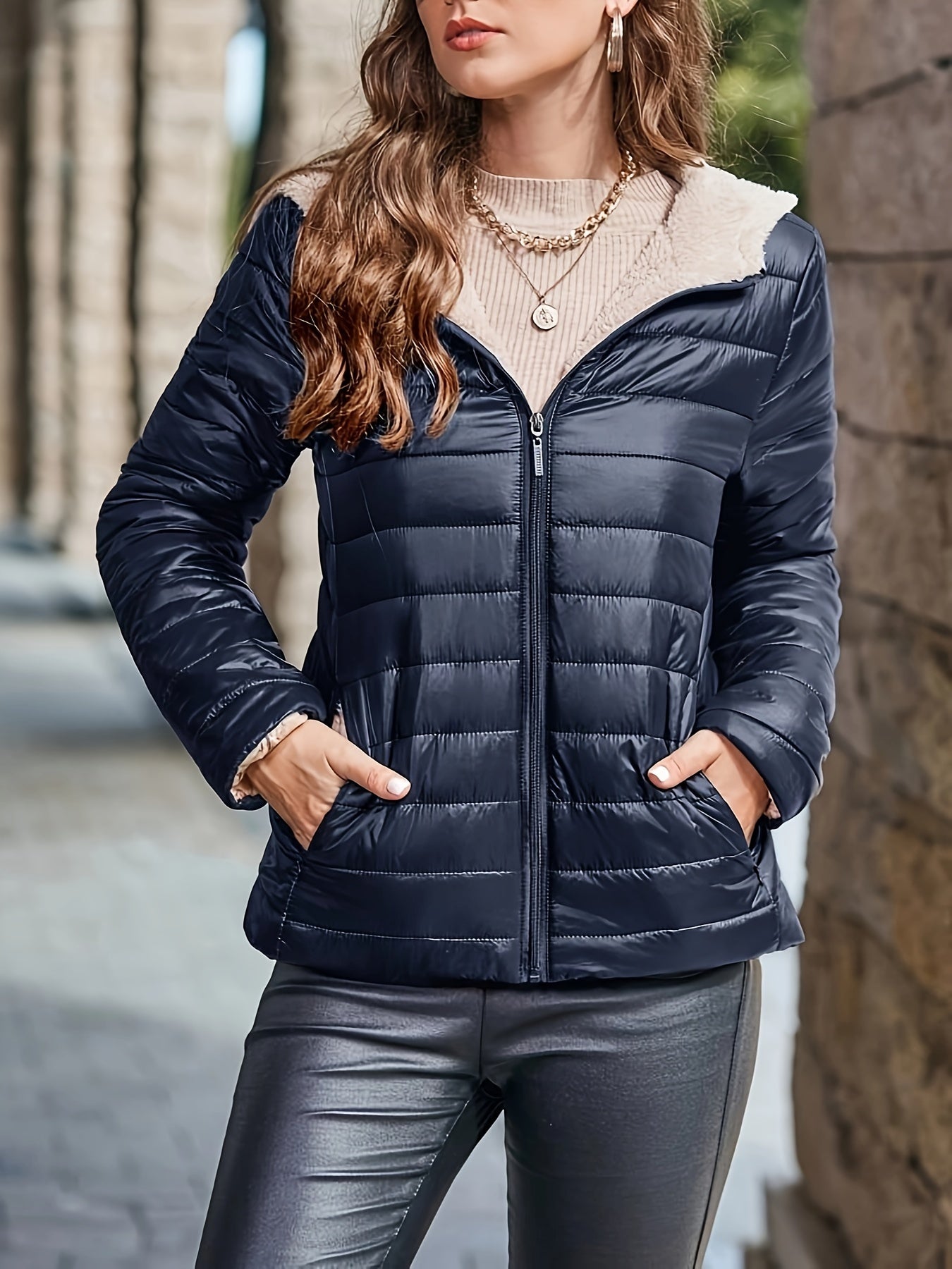 Hoodie Puffy Coat, For Fall & Winter