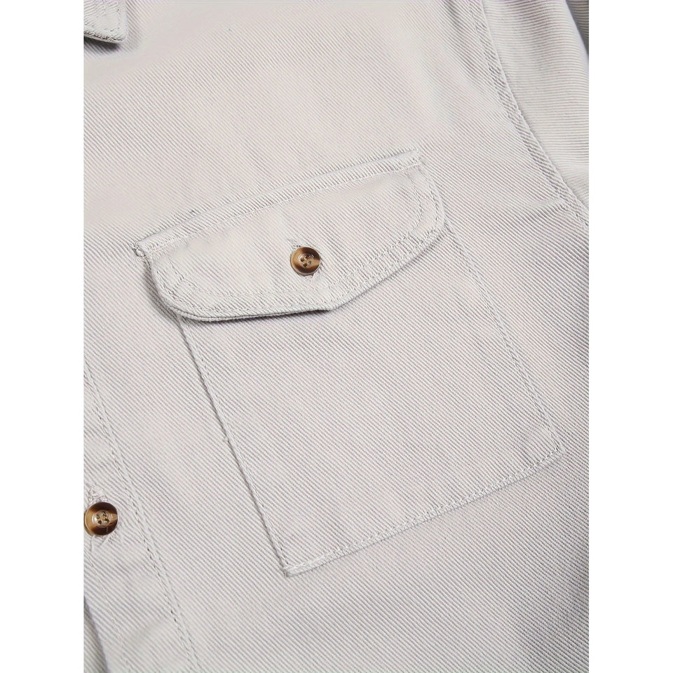 Men's Casual Cotton Long Sleeve Jacket Shirt With Pockets