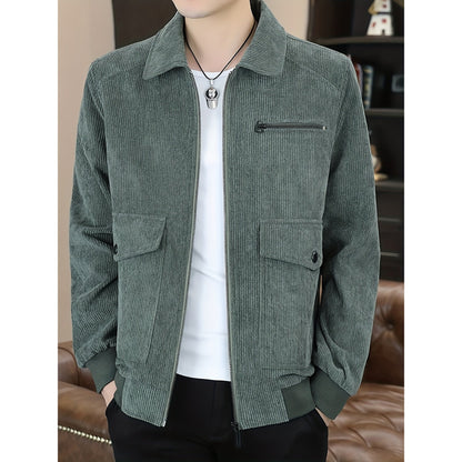 Men's Casual Flap Pocket Jacket, Chic Corduroy Lapel Jacket