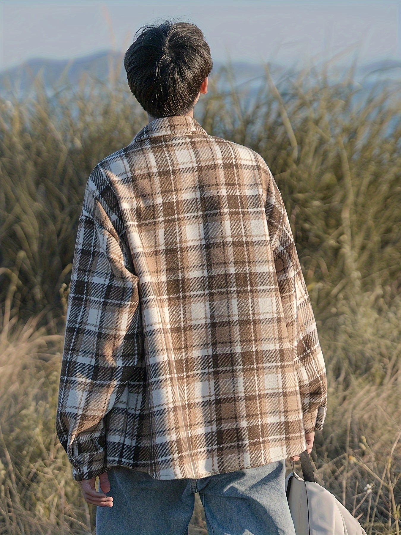 [Temujin & Artsman] Plaid Shirt Men'S Spring And Autumn Japanese Style Lapel Jacket Autumn Men'S Woolen Coat Men'S