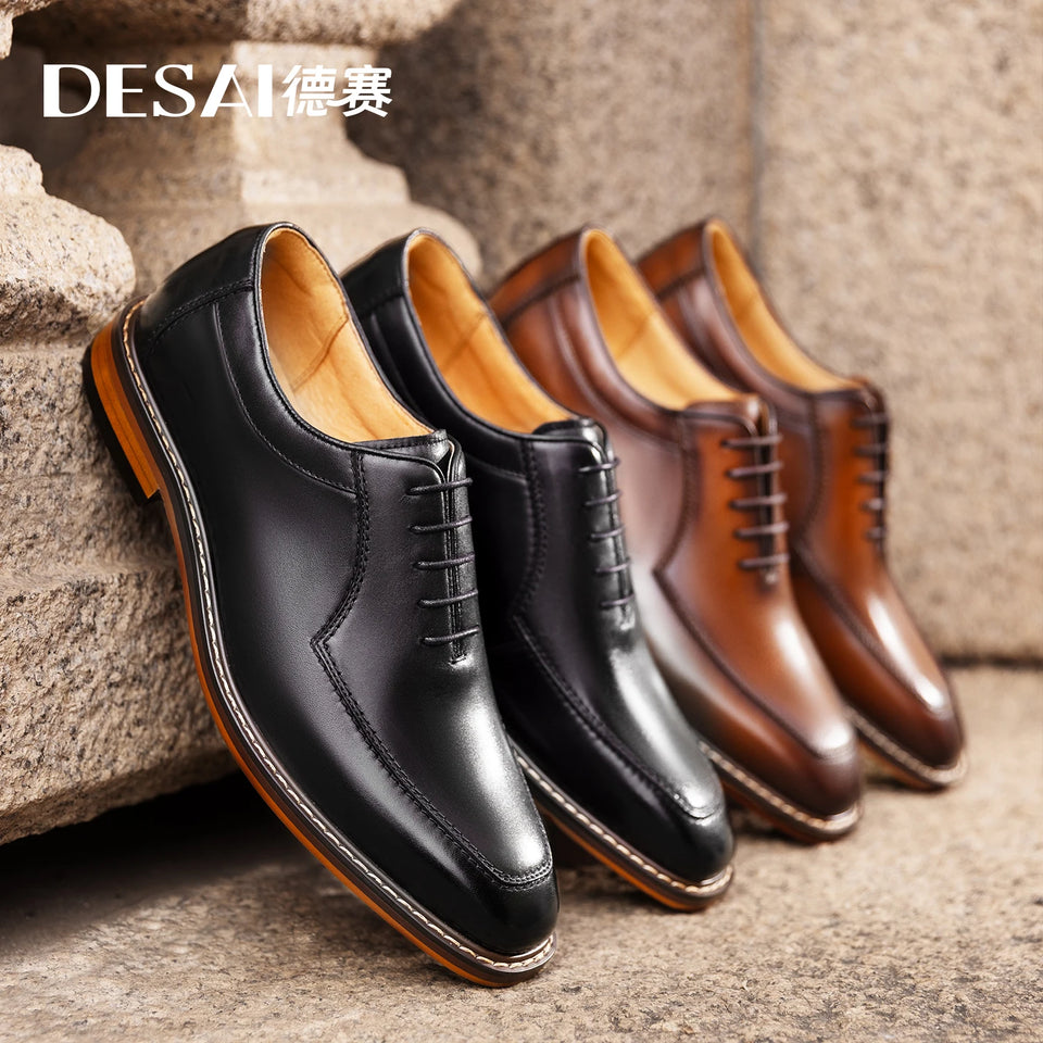 Desai Genuine Leather Shoes Men Dress Shoes Fashion Comfortable Oxford Shoes Casual Soft Shoes,Wedding,Formal ,Large Size,Gifts