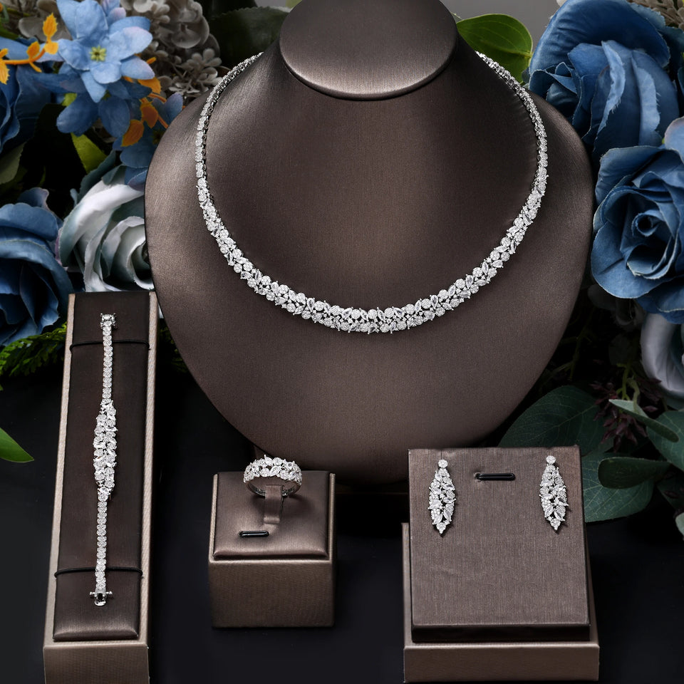 4PCS Necklacce Earrings Wedding Jewelry Set Cubic Zirconia Elegant Dubai Bridal Jewelry Sets Brides Accessories Party