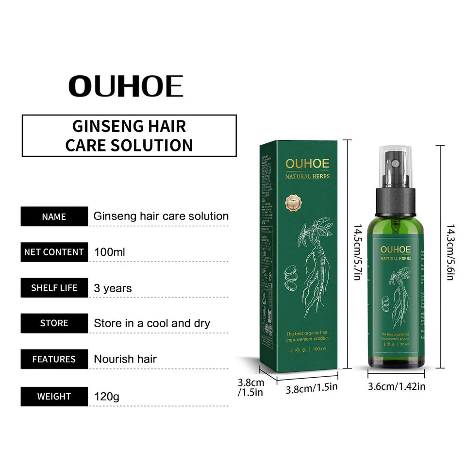 Ouhoe 100ml Ginseng Hair Growth Spray Moisturize Nourish Scalp Strengthen Roots Repair Dry Frizzy Hair Oil Anti Hair Loss Spray