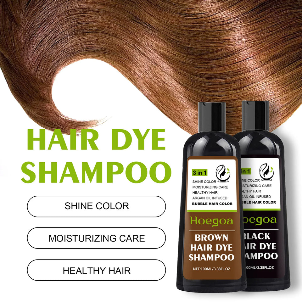 Hoegoa 100ml Bubble Hair Dye Shampoo Covering Gray White Natural Black Brown Moisture Nourish Styling Bubble Hair Color Shampoo