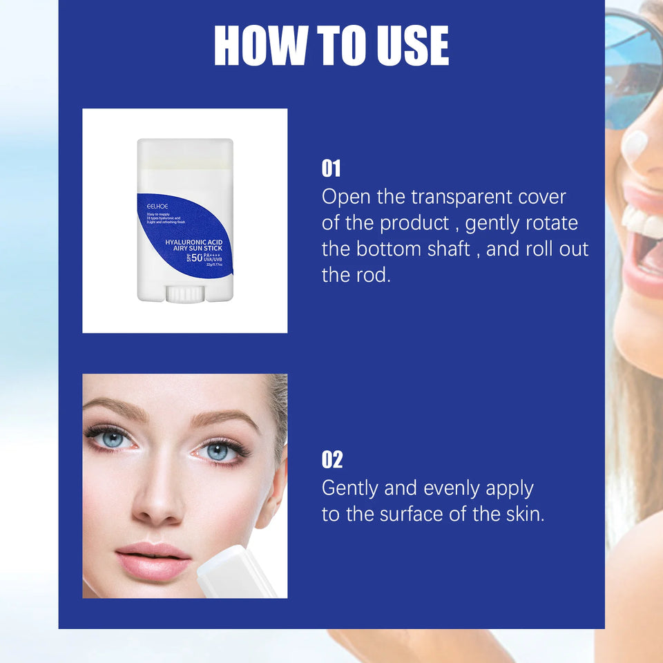 EELHOE Protection Bar SPF 50+ Quick Sun Care Sunscreen No Sticky for All Type Skin Face and Body Hyaluronic Acid Sun Stick