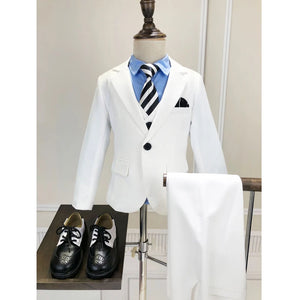 Children Formal White Dress Suit Set Flower Boys Wedding Party Performance Costume Kids Blazer Vest Pants Shirt Tie Clothes