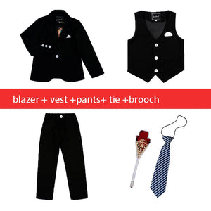 Children Formal White Dress Suit Set Flower Boys Wedding Party Performance Costume Kids Blazer Vest Pants Shirt Tie Clothes