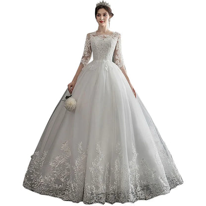 Luxury Wedding Dresses Lace Up Dreamy Half-sleeve Bride Plus Size Wedding Dress