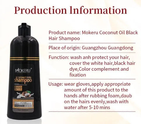 500ml Coconut Dye Shampoo Oil Essence Hair Color Shampoo Instant Hair Dye Shampoo Covering Gray Hair Permanent Moisturizing Hair