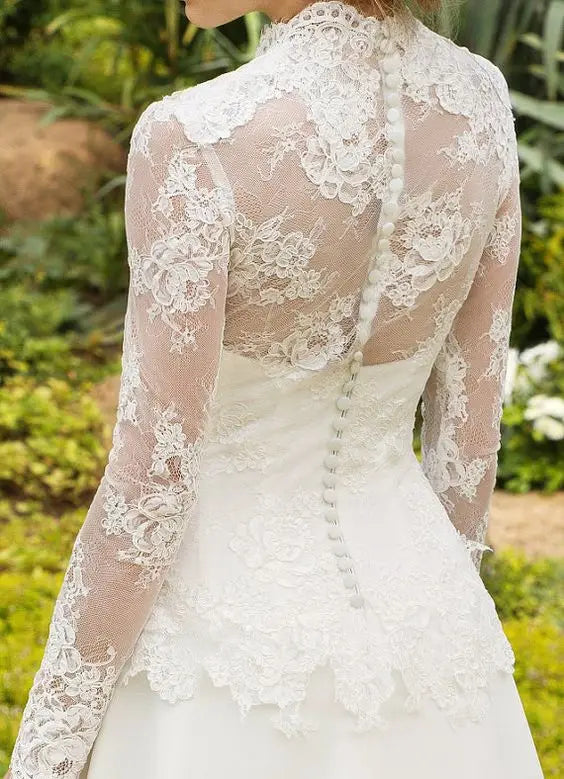 Customized Elegant Long Sleeve Wedding Dresses 2025 Lace Long Bride Dress Robe De Mariee A-Line White Ivory Floor Length Dress
