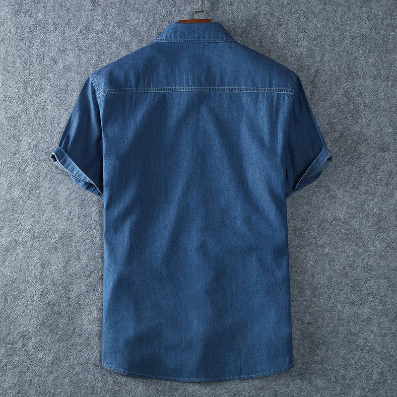 Men's Blue Denim Shirts Short Sleeve Jean Shirts New Summer High Quality