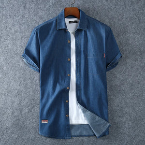 Men's Blue Denim Shirts Short Sleeve Jean Shirts New Summer High Quality