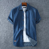 Men's Blue Denim Shirts Short Sleeve Jean Shirts New Summer High Quality