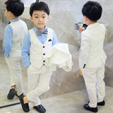 Children Formal White Dress Suit Set Flower Boys Wedding Party Performance Costume Kids Blazer Vest Pants Shirt Tie Clothes