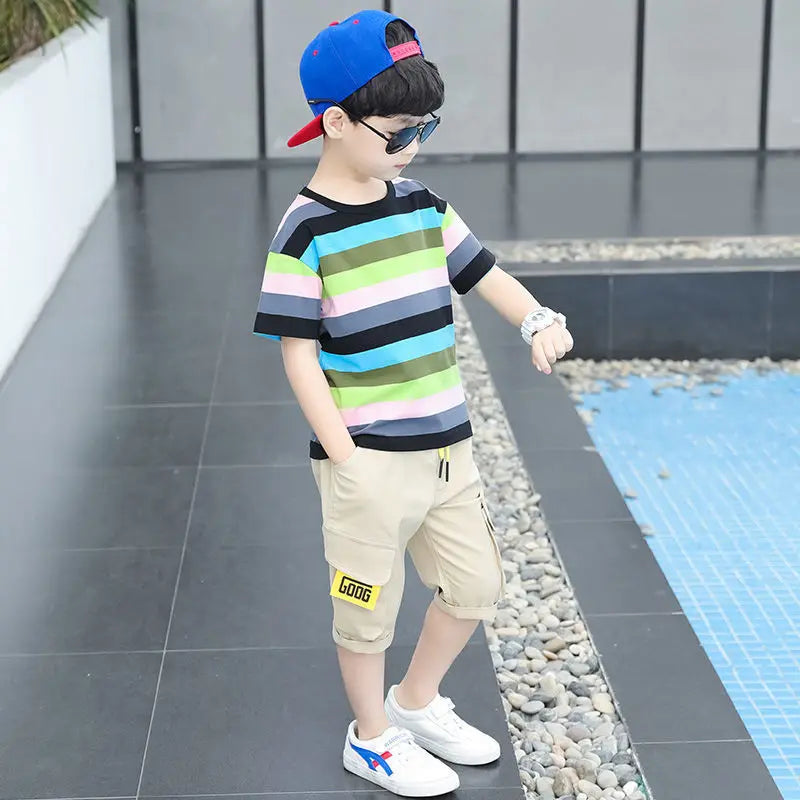 New Summer Boys Clothing Sets Children T-shirt Short Sleeve +Pants Set Two Pieces Set Kids