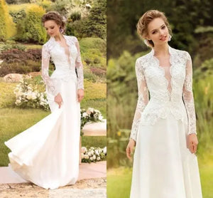 Customized Elegant Long Sleeve Wedding Dresses 2025 Lace Long Bride Dress Robe De Mariee A-Line White Ivory Floor Length Dress