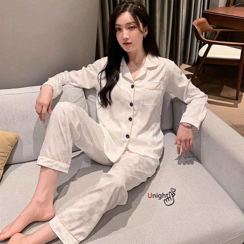 Large Bust 3XL 5XL Satin Luxury Silk Pajamas Set Casual 2 Pcs Night Beautiful Pajama Couple Man Woman Viscose Winter Sleepwear