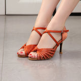 Latin dance shoes gold heel adult ladies satin diamond sneakers
