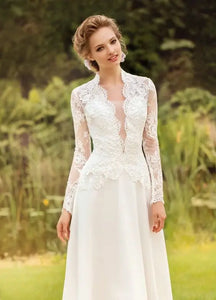 Customized Elegant Long Sleeve Wedding Dresses 2025 Lace Long Bride Dress Robe De Mariee A-Line White Ivory Floor Length Dress