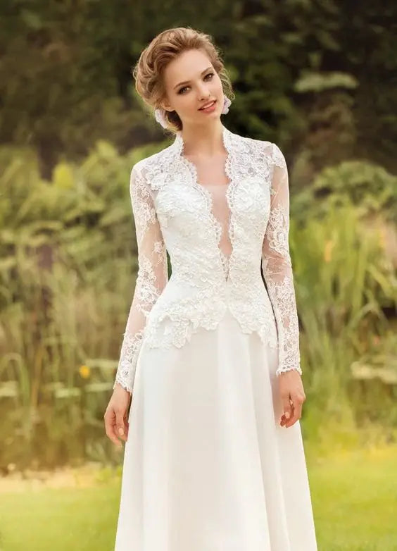 Customized Elegant Long Sleeve Wedding Dresses 2025 Lace Long Bride Dress Robe De Mariee A-Line White Ivory Floor Length Dress