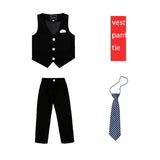 Children Formal White Dress Suit Set Flower Boys Wedding Party Performance Costume Kids Blazer Vest Pants Shirt Tie Clothes