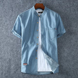 Men's Blue Denim Shirts Short Sleeve Jean Shirts New Summer High Quality