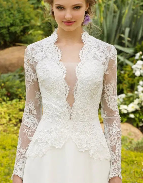 Customized Elegant Long Sleeve Wedding Dresses 2025 Lace Long Bride Dress Robe De Mariee A-Line White Ivory Floor Length Dress