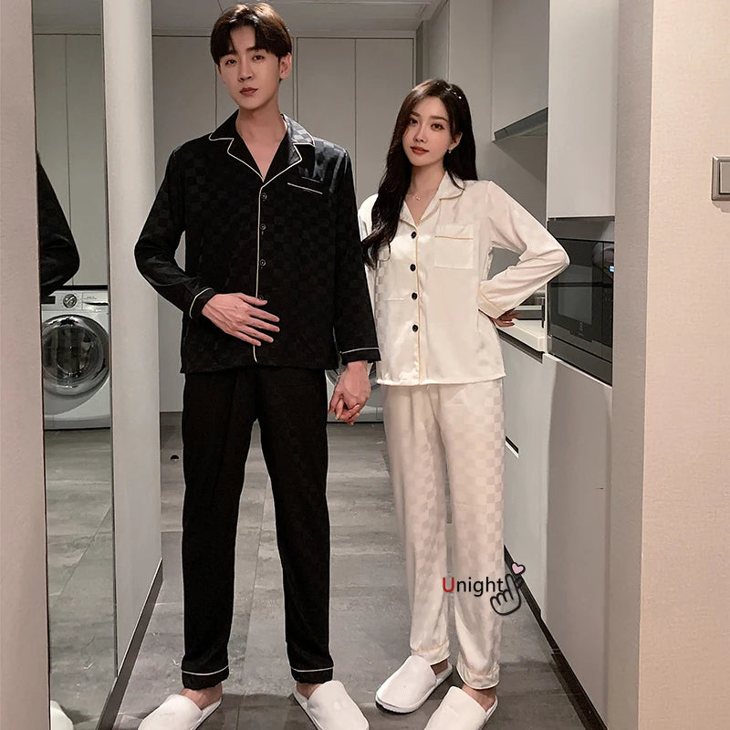 Large Bust 3XL 5XL Satin Luxury Silk Pajamas Set Casual 2 Pcs Night Beautiful Pajama Couple Man Woman Viscose Winter Sleepwear