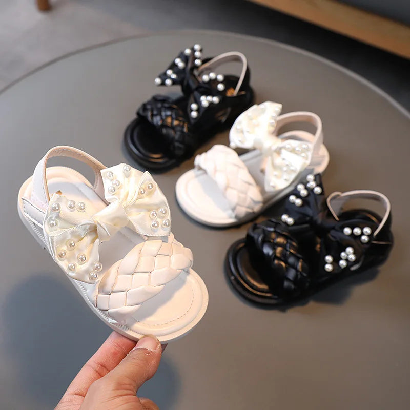 Summer Girls Sandals Child Beach Shoes Princess Weave Bow Elegant Baby Shoes Kids Sandals