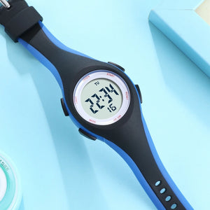 Waterproof Blue Silicone Electronic Wristwatch Stopwatch Children Digital Watch