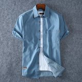 Men's Blue Denim Shirts Short Sleeve Jean Shirts New Summer High Quality