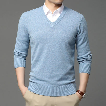 New Fashion Brand Woolen Knit Pullover V Neck Sweater Black For Men