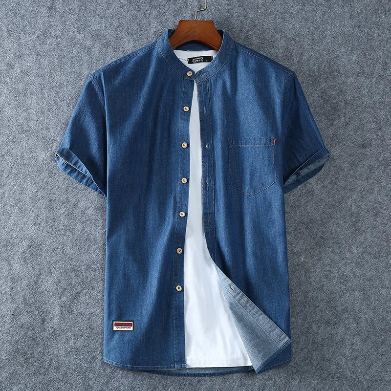 Men's Blue Denim Shirts Short Sleeve Jean Shirts New Summer High Quality