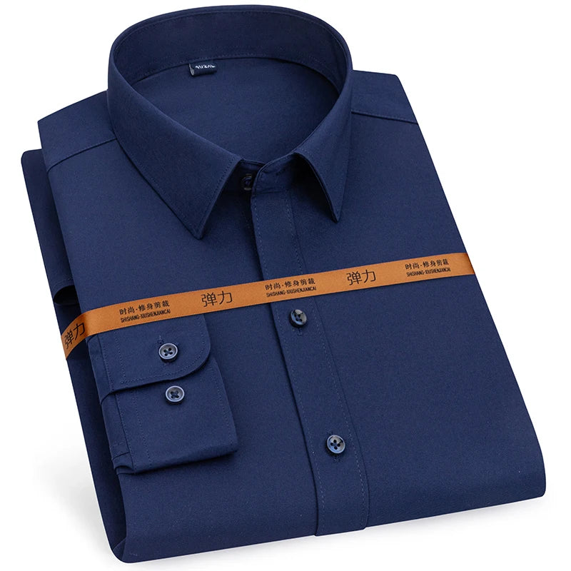 Men's Long Sleeve Solid Stretch Easy Care Shirt Formal Business