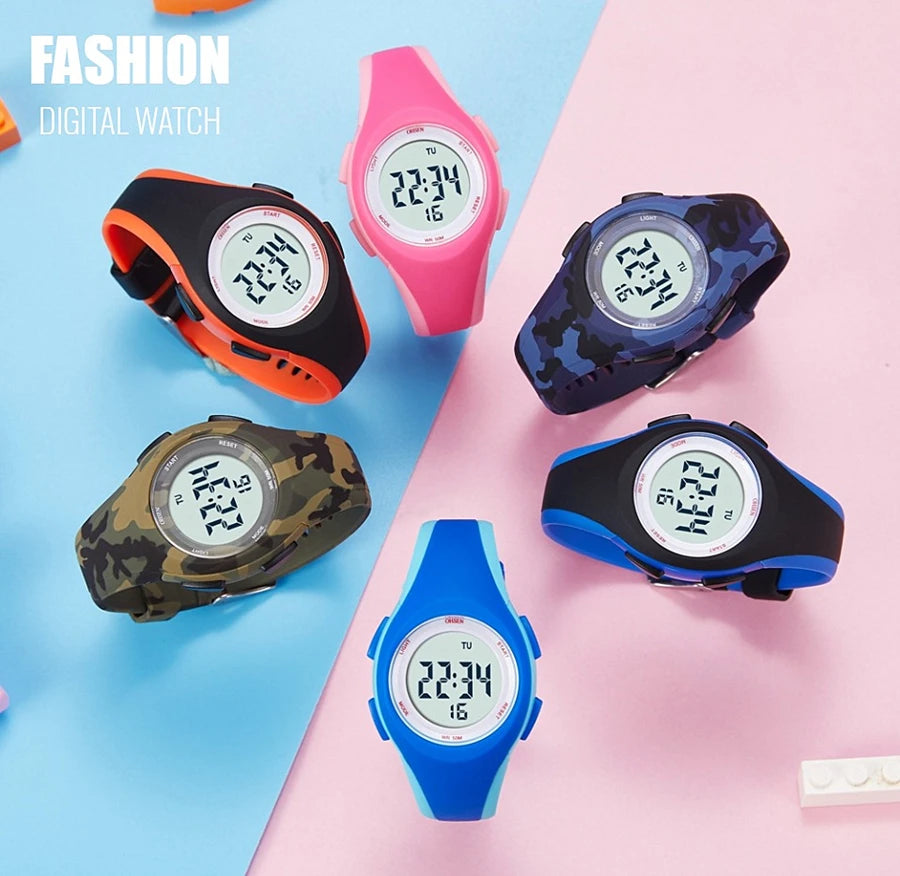 Waterproof Blue Silicone Electronic Wristwatch Stopwatch Children Digital Watch