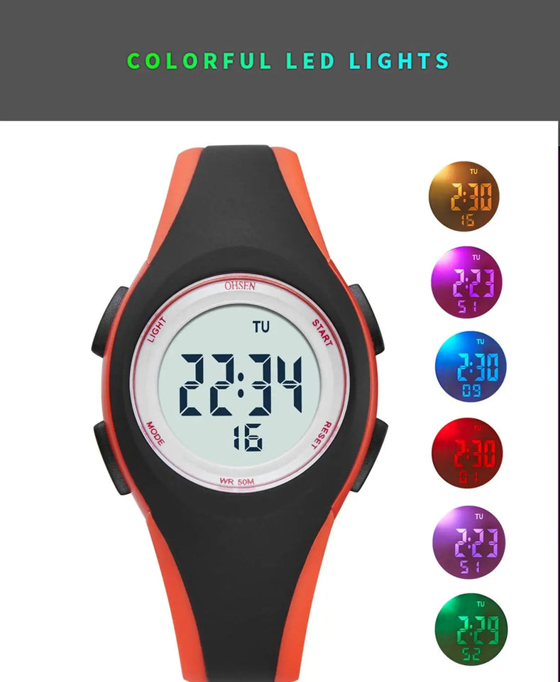 Waterproof Blue Silicone Electronic Wristwatch Stopwatch Children Digital Watch